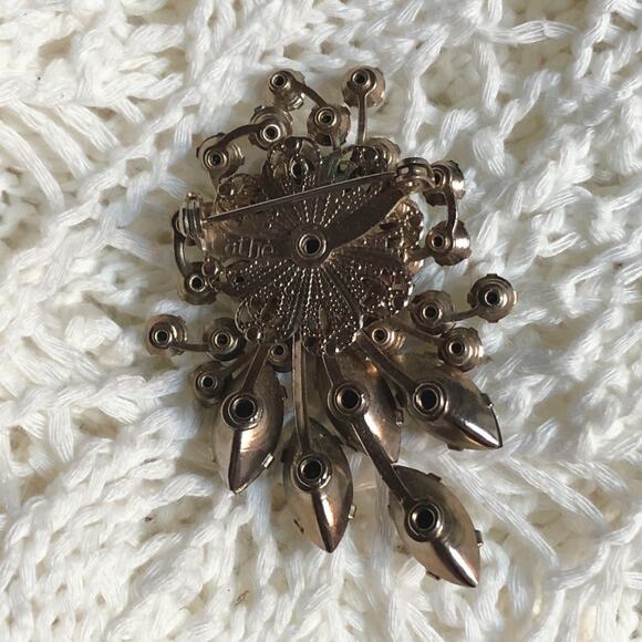 Vintage Jewelry Signed Cathe Brown & Light Green Rhinestone Brooch Pin - Picture 9 of 9